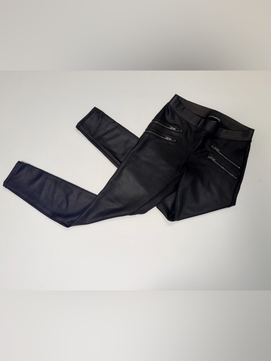 Express Pants - Express Black Faux Leather Skinny Pants with Zip Details